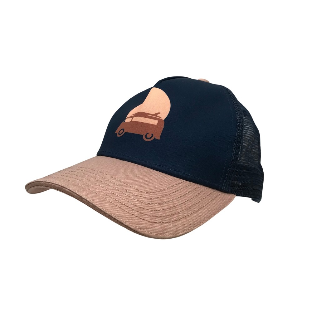 prAna Surf Van Trucker Hat Navy Blue Rose Pink Adjustable Snapback Mesh Cap